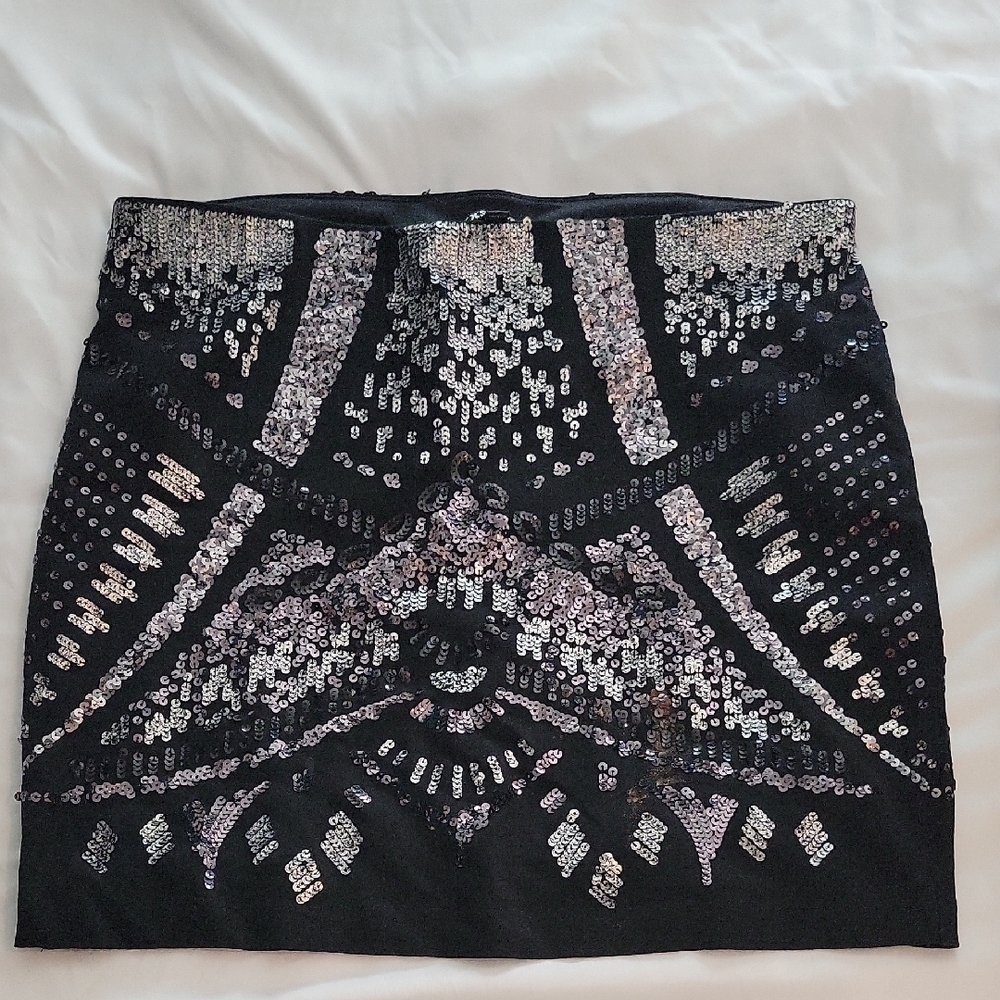 Express Black and Silver Sequin Pencil Skirt